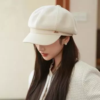 Белый берет весна и осень 2024 года, женская новая большая окружность головы ретро-кисточка с утиным язычком, показывающая лицо, маленькая восьмиугольная шляпа художника Adjustable (56-58cm) can be worn чёрный