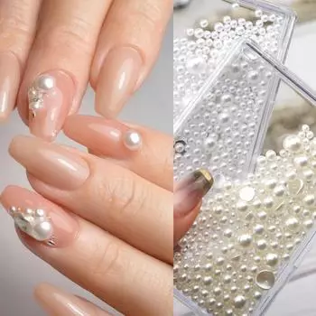 Белый, бежевый дизайн ногтей, жемчужные бусины, стразы, разные размеры, плоская задняя часть для УФ-гель-лака для ногтей, акриловые наконечники, украшение «сделай сам»