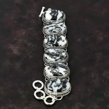 Белый бирюзовый браслет Buffalo Винтажный браслет Браслет из стерлингового серебра 925 пробы Ювелирные изделия ручной работы Браслет из драгоценных камней Регулируемый браслет-цепочка Adjustable