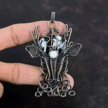 Белый бирюзовый кулон буйвола, обернутый медной проволокой, ювелирное изделие ручной работы из драгоценных камней, кулон в виде оленьей морды, кулон в виде лунного камня, подарки на годовщину