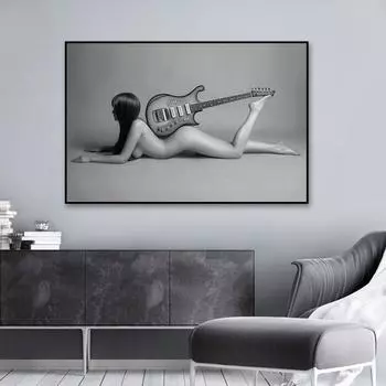 Белый Blcak гитарист, настенная живопись на холсте, постеры, настенные принты на холсте, сексуальная женская картина для гостиной, украшение дома 21*30cm