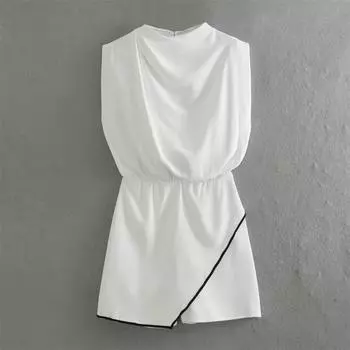 Белый боди женский повседневный простой безрукавный комбинезон с контрастным цветом и декоративными полосками S белый