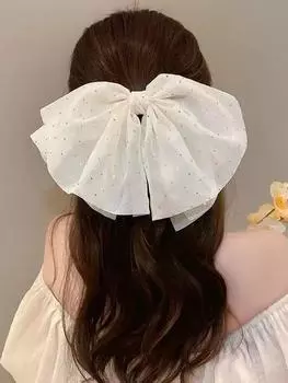 Белый большой бант-краб для волос с бриллиантом, цветком, милая сетчатая заколка для волос в виде конского хвоста, французский бант, заколка для волос, аксессуары для волос