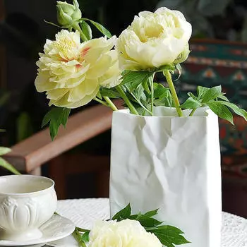 Белый бумажный пакет с гофрированной поверхностью, керамическая ваза высотой 7,6 дюйма, контейнер для цветочной композиции, украшение для стола