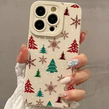 Белый чехол для телефона с рисунком елки и снежинки для iPhone 15 14 13 12 11 x XR Xs SE2 SE 8 7 plus pro Max силиконовый чехол For iPhone 12