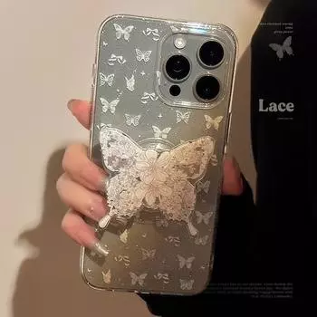 Белый чехол-подставка с бабочкой для телефона 11/12/13/14/15 15promax