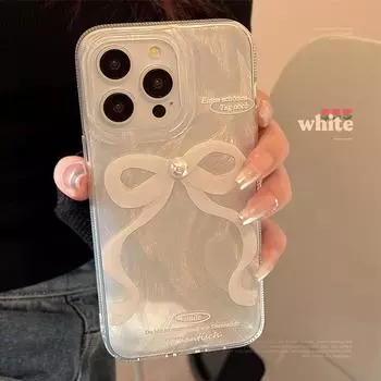 Белый чехол с бантиком для телефона 11/12/13/14/15 15promax