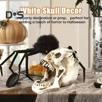 Белый Череп Держатель Ручки Украшение Рабочего Стола Реалистичная Косметика Ключи Держатель Канцелярских Принадлежностей Голова Скелета Украшение Хэллоуина белый