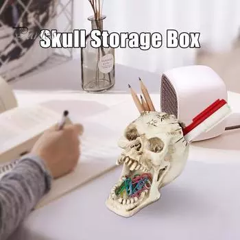 Белый Череп Держатель Ручки Украшение Рабочего Стола Реалистичная Косметика Ключи Держатель Канцелярских Принадлежностей Голова Скелета Украшение Хэллоуина белый