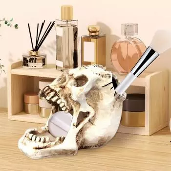 Белый Череп Держатель Ручки Украшения Ключи Канцелярские Принадлежности Реалистичный Вид Косметики Настольный Держатель Голова Скелета