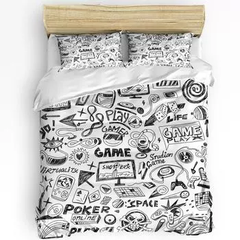 Белый Черный Фигурка Игра Комиксы Пододеяльник Постельное белье Домашний пододеяльник Наволочки Спальня Постельное белье Без простыни EU single(135x200cm)