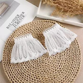 Белый Черный Ложные расклешенные рукава Женские Цветочные кружева Плиссированные Ложные манжеты Оборки Эластичные наручники Свитер Блузка Роговые манжеты