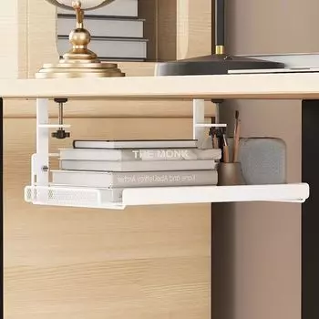 Белый, черный железный регулируемый стеллаж для хранения под столом для розеток, кабелей, инструментов, органайзер со скрытым лотком без дырокола