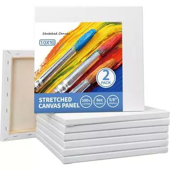 Белый чистый холст на подрамнике 2/8 - 10 x 10 дюймов 100% хлопок 5/8 дюйма Ультравыгодная упаковка для акрилового масла и других материалов для живописи 2pcs