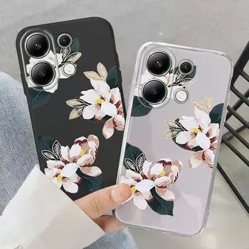 Белый цветочный мягкий силиконовый чехол для Xiaomi Redmi Note 13 Pro 14C Samsung A55 M35 S24 FE iPhone Huawei Honor Realme Camera защитный противоударный чехол Samsung Galaxy S9 Plus