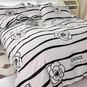 Белый цветочный полосатый пододеяльник с простыней и наволочками Популярные комплекты постельного белья с реактивным принтом Twin Full Queen King Size 172*218cm 3pcs