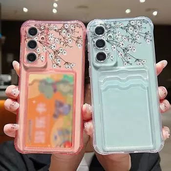 Белый цветочный принт прозрачный чехол для карты памяти для Samsung S24 FE S23 S22 Ultra A16 A55 A54 A35 A15 A34 противоударный защитный чехол для объектива мягкий силиконовый чехол для телефона Samsung S24 серый
