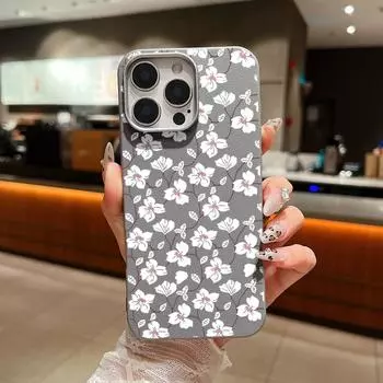 Белый цветочный принт защитный матовый тонкий чехол для телефона iPhone 16 Pro Max 15 Plus 14 Pro 13 12 11 XS XR 8 7 противоударный мягкий чехол TPU iPhone 16 чёрный
