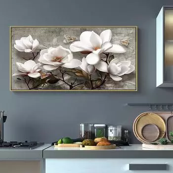 Белый цветок абстрактная картина маслом на холсте, постеры и принты, холст, картина Куадрос, настенная картина для декора гостиной 20x40cm