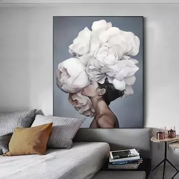 Белый цветок, обнаженная девушка, холст, картина, настенная живопись, фигурки, постеры и принты, настенная живопись для гостиной 21cm30cm NoFrame