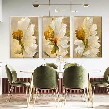Белый цветущий цветок Плакат Роскошная золотая фольга Роскошные декоративные картины Холст Настенные картины Современная гостиная Домашний декор 21x30cm No Framed