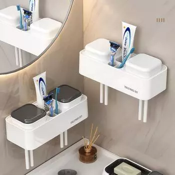 Белый держатель для зубных щеток ABS держатель для хранения зубной пасты настенный стеллаж для ванной комнаты с чашкой для ополаскивателя для полости рта черный белый