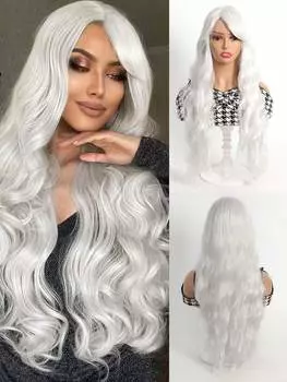 Белый длинный парик для женщин 28 дюймов кудрявый парик волнистая челка парик для косплея вечеринки Хэллоуина Рождества ежедневного использования 28inch