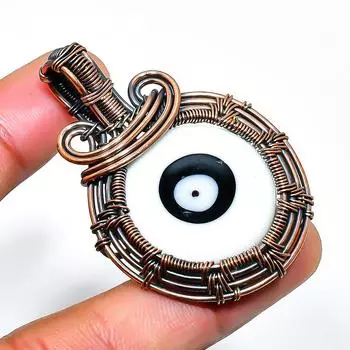 Белый драгоценный камень сглаза, кулон ручной работы из медной проволоки, длина 1,97 дюйма 1.97 белый