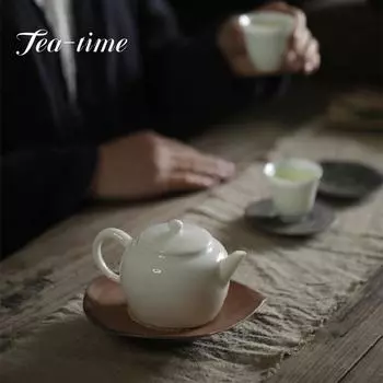 Белый фарфоровый чайник Dehua, 250 мл, горизонтальный горшок ручной работы с фильтром, керамический чайник, небольшой горшок, бытовой набор чайной посуды кунг-фу 13.5x7.5cm 250ml