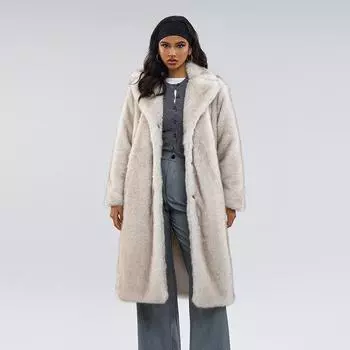 белый фон фиолетовый окрашенный остроконечный мех осень и зима новый утолщенный длинный пальто искусственный мех пальто Одежда S