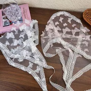 Белый газовый кружевной треугольный шарф с бабочкой, модные аксессуары для морских фото, шелковый шарф для волос, повязка на голову розовый