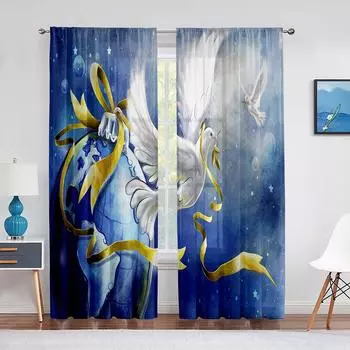 Белый голубь, птица, мир и любовь на Земле, тюлевые шторы с лентой для декора гостиной, шифоновая прозрачная вуаль, занавеска для кухни, спальни 1 PCS W100XH250cm&Rod Pocket