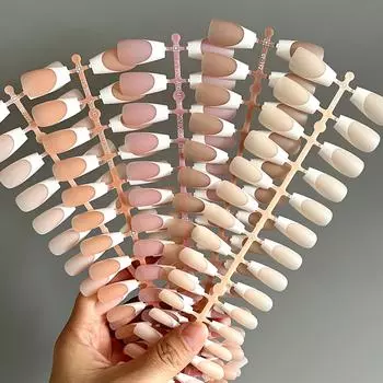 Белый готовый французский ноготь, работа в процессе, нюдовый розовый, одинарная упаковка, матовый французский край, миндальная броня