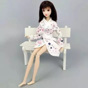 Белый халат с цветочным принтом для кукол Барби, костюм для ванной комнаты, зимняя пижамная одежда, повседневная одежда для сна для Барби, игрушки BJD белый