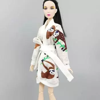 Белый халат с мультяшным принтом Bradypod для куклы Барби, костюм для ванной комнаты, зимние пижамы, повседневная одежда для сна для игрушек Барби разноцветный