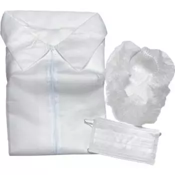 Белый халат TRUSCO и другие комплекты для волос Тип молнии Свободный размер x 30 дюймов Нетканый материал 3 части (белый халат, маска, шапка) [Проданный корпус] DPS3-F белый