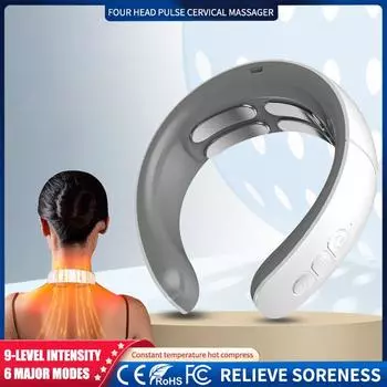 Белый интеллектуальный массажер для шейного отдела позвоночника, 4 массажных пластыря, терапевтическое оборудование, массажер для шеи, защита для шеи, подарок родителям розовый