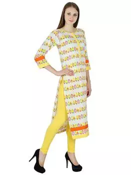 Белый Этнический Курти Хлопок Топ Птицы Печати Болливуд Курта Женщины Туника Платье 10