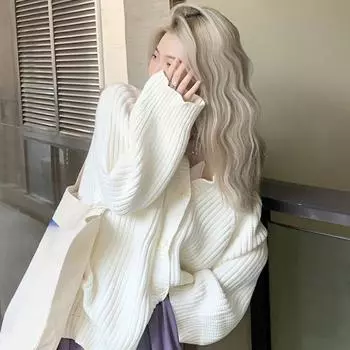 Белый кардиган свитер пальто женский весна осень 2024 новый дизайн Sense of Niche ретро ленивая трикотажная куртка корейский M белый