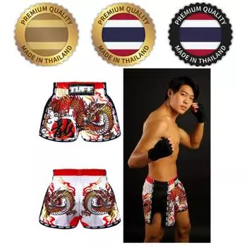 Белый китайский дракон Муай Тай ММА Кикбоксинг Боксерские шорты Ретро винтажные брюки с принтом 3D микрофибра Эластичный бой Боевые искусства Обучение Фитнес Тренажерный зал