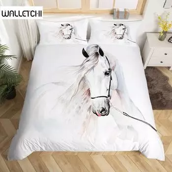 Белый конь пододеяльник комплект постельного белья из микрофибры размера «queen size» 3D с принтом коня комплект постельного белья покрывало с изображением дикой природы покрывало из животных 2/3 шт. EU single(135x200cm)