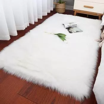 Белый ковер с длинными волосами, искусственный мех, пушистый ковер для гостиной, прикроватная тумбочка для спальни, пушистая теплая подушка, украшение для эркера, напольный коврик 30x30cm Decorative