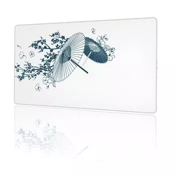 Белый коврик для мыши в японском стиле, большой игровой коврик для мыши с японским зонтиком и цветущей вишней, традиционный японский узор, коврик для мыши, настольный коврик, очень большой коврик для клавиатуры