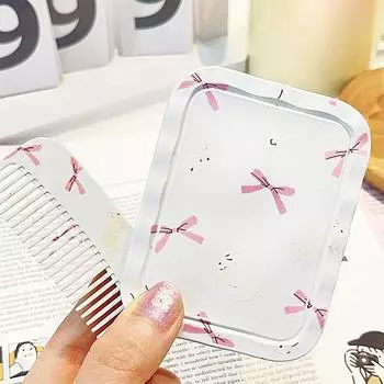 Белый кролик бант флип-топ складное зеркало для макияжа портативное карманное зеркало женское прямоугольное косметическое зеркало для макияжа с расческой