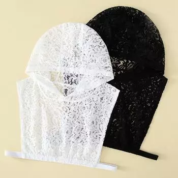 Белый кружевной универсальный женский свитер с искусственным воротником и шляпой, модная ажурная рубашка с декоративным воротником