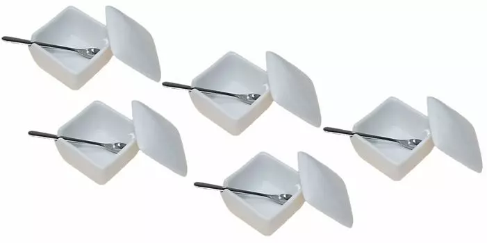 Белый квадратный набор приправ для приправ из нержавеющей стали Ложка Коммерческая японская Якинику Коммерческая скала ACS WEB SHOP 5, Япония, Керамика, белый