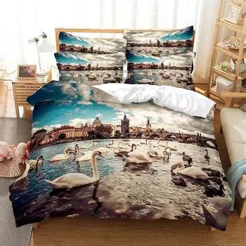 Белый лебедь 3D цифровые комплекты постельного белья для дома Постельное белье Super King Покрывало Наволочка Одеяло Текстиль Комплект постельного белья Комплект покрывала EU Single 135x200cm
