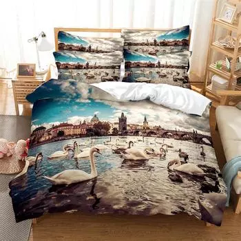 Белый лебедь 3D цифровые комплекты постельного белья для дома Постельное белье Super King Покрывало Наволочка Одеяло Текстиль Комплект постельного белья Комплект покрывала EU single(135x200cm)