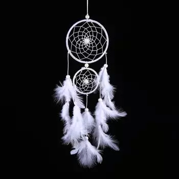 Белый ловец снов колокольчики в индийском стиле бусины перо подвеска для дома настенный декор окна