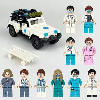 Белый медицинский спасательный автомобиль, аксессуары для носилок, машина скорой помощи, детские строительные блоки, игрушка в подарок